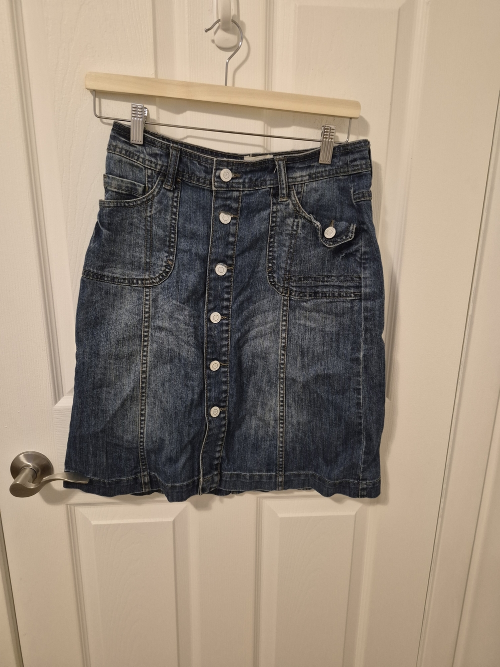 H&M Dark Blue Button-Front Denim Midi Skirt